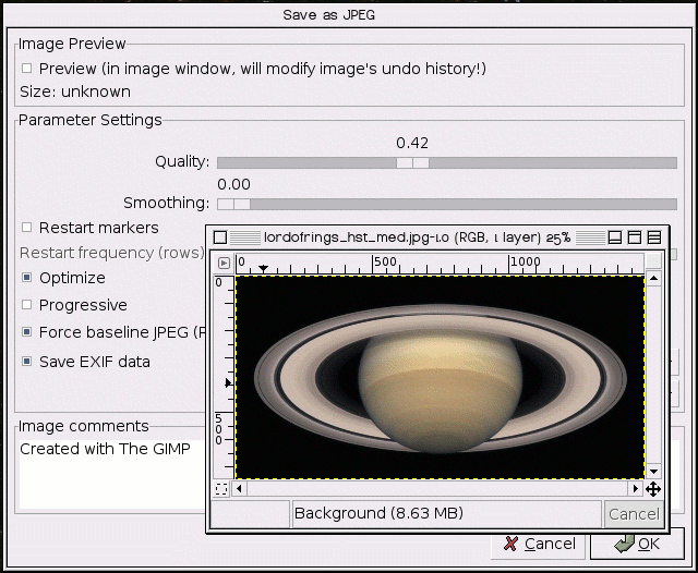 Dialogfenster Als JPEG speichern
